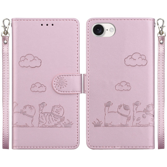 For iPhone 16e Cute Cats RFID Leather Phone Case(Rose Gold) - iPhone 16e Cases by PMC Jewellery | Online Shopping South Africa | PMC Jewellery | Buy Now Pay Later Mobicred