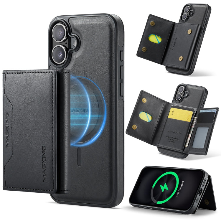 For iPhone 16 DG.MING MAGKING-K2 Series MagSafe RFID Card Bag Detachable Phone Case(Black) - iPhone 16 Cases by DG.MING | Online Shopping South Africa | PMC Jewellery | Buy Now Pay Later Mobicred