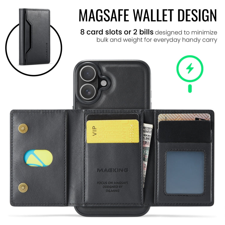 For iPhone 16 DG.MING MAGKING-K2 Series MagSafe RFID Card Bag Detachable Phone Case(Black) - free shipping - PMC Jewellery - Order now!