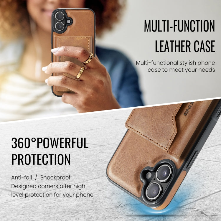 For iPhone 16 DG.MING MAGKING-K2 Series MagSafe RFID Card Bag Detachable Phone Case(Brown) - iPhone 16 Cases by DG.MING | Online Shopping South Africa | PMC Jewellery | Buy Now Pay Later Mobicred