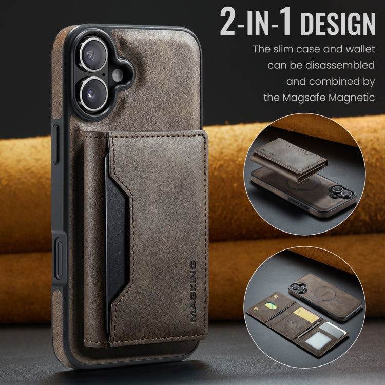 For iPhone 16 DG.MING MAGKING-K2 Series MagSafe RFID Card Bag Detachable Phone Case(Coffee) - iPhone 16 Cases by DG.MING | Online Shopping South Africa | PMC Jewellery | Buy Now Pay Later Mobicred