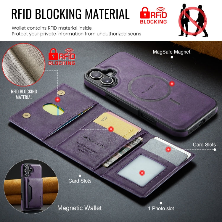 For iPhone 16 DG.MING MAGKING-K2 Series MagSafe RFID Card Bag Detachable Phone Case(Purple) - iPhone 16 Cases by DG.MING | Online Shopping South Africa | PMC Jewellery | Buy Now Pay Later Mobicred