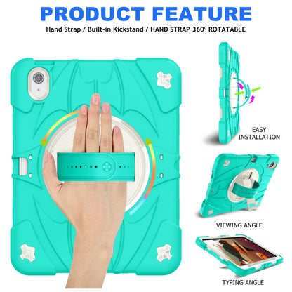 For iPad Air 11 2024 / 10.9 2022 Bat Hand Grip Turntable Stand Tablet Case(Mint Green White) - iPad Air 11 2024 Cases by PMC Jewellery | Online Shopping South Africa | PMC Jewellery | Buy Now Pay Later Mobicred