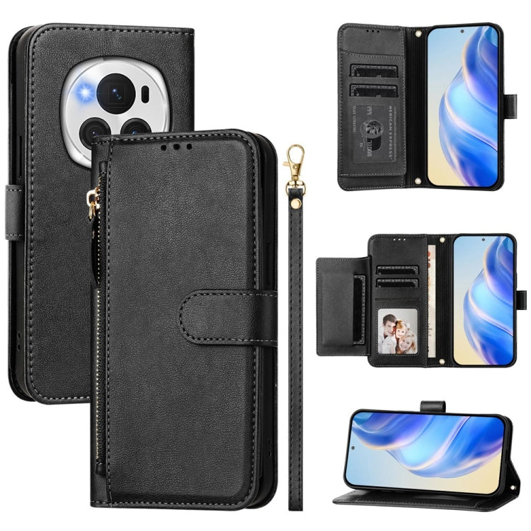 For Honor Magic6 Pro 5G Global Multi-Card Slots Zipper Wallet Leather Phone Case(Black) - Honor Cases by PMC Jewellery | Online Shopping South Africa | PMC Jewellery | Buy Now Pay Later Mobicred