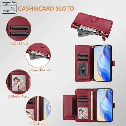 For Honor Magic6 Pro 5G Global Multi-Card Slots Zipper Wallet Leather Phone Case(Dark Red) - Honor Cases by PMC Jewellery | Online Shopping South Africa | PMC Jewellery | Buy Now Pay Later Mobicred