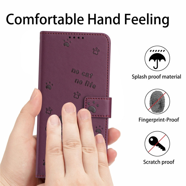 For Tecno Spark Go 2024 4G Embossed Kitten Phone Leather Case with Lanyard(Wine Red) - Tecno Cases by PMC Jewellery | Online Shopping South Africa | PMC Jewellery | Buy Now Pay Later Mobicred