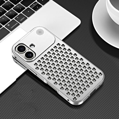 For iPhone 16 R-JUST RJ58 Aromatherapy Metal Cooling Phone Case(Silver) - iPhone 16 Cases by R-JUST | Online Shopping South Africa | PMC Jewellery | Buy Now Pay Later Mobicred