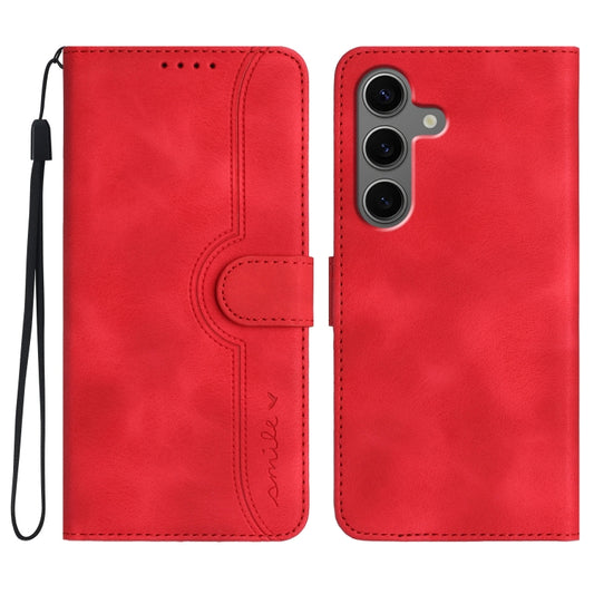 For Samsung Galaxy S25+ 5G Heart Pattern Skin Feel Leather Phone Case(Red) - Galaxy S25+ 5G Cases by PMC Jewellery | Online Shopping South Africa | PMC Jewellery | Buy Now Pay Later Mobicred