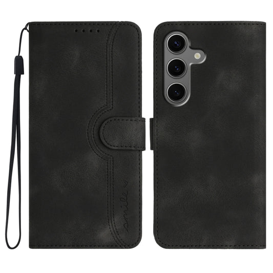 For Samsung Galaxy S25+ 5G Heart Pattern Skin Feel Leather Phone Case(Black) - Galaxy S25+ 5G Cases by PMC Jewellery | Online Shopping South Africa | PMC Jewellery | Buy Now Pay Later Mobicred