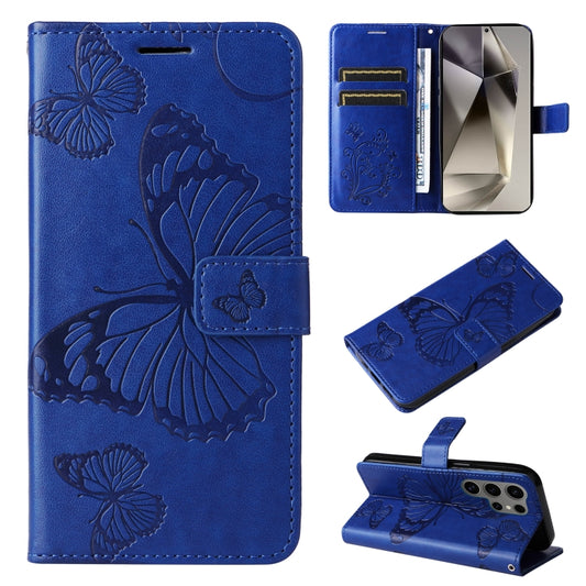 For Samsung Galaxy S25 Ultra 5G 3D Butterfly Embossed Pattern Flip Leather Phone Case(Blue) - Galaxy S25 Ultra 5G Cases by PMC Jewellery | Online Shopping South Africa | PMC Jewellery | Buy Now Pay Later Mobicred