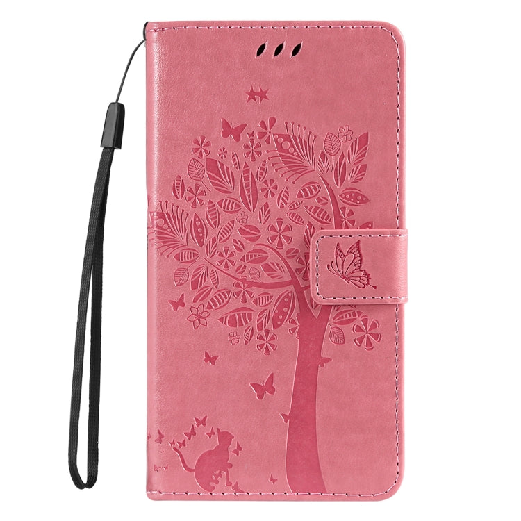 For Samsung Galaxy S25 / S24 5G Tree & Cat Embossed Pattern Flip Leather Phone Case(Pink) - Galaxy S25 5G Cases by PMC Jewellery | Online Shopping South Africa | PMC Jewellery | Buy Now Pay Later Mobicred