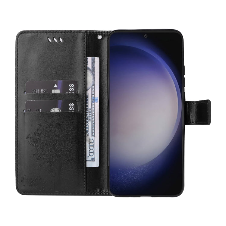 For Samsung Galaxy S25 / S24 5G Tree & Cat Embossed Pattern Flip Leather Phone Case(Black) - Galaxy S25 5G Cases by PMC Jewellery | Online Shopping South Africa | PMC Jewellery | Buy Now Pay Later Mobicred