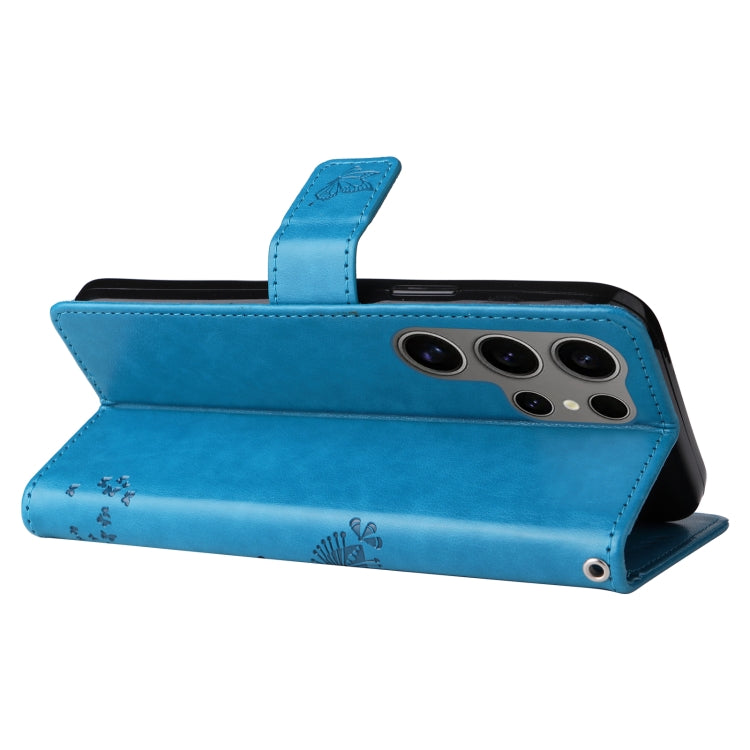 For Samsung Galaxy S25 Ultra 5G Tree & Cat Embossed Pattern Flip Leather Phone Case(Blue) - Galaxy S25 Ultra 5G Cases by PMC Jewellery | Online Shopping South Africa | PMC Jewellery | Buy Now Pay Later Mobicred