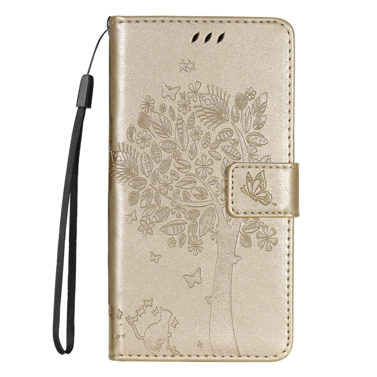 For Samsung Galaxy S25 Ultra 5G Tree & Cat Embossed Pattern Flip Leather Phone Case(Gold) - Galaxy S25 Ultra 5G Cases by PMC Jewellery | Online Shopping South Africa | PMC Jewellery | Buy Now Pay Later Mobicred