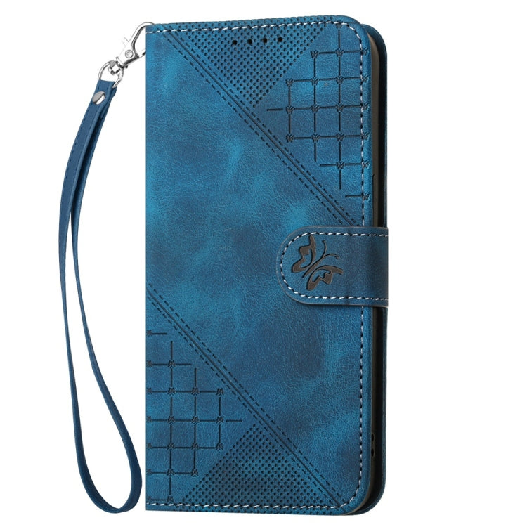 For Samsung Galaxy S25 5G YX0080 Grid Butterfly Embossed Pattern Flip Leather Phone Case with Lanyard(Dark Blue) - Galaxy S25 5G Cases by PMC Jewellery | Online Shopping South Africa | PMC Jewellery | Buy Now Pay Later Mobicred