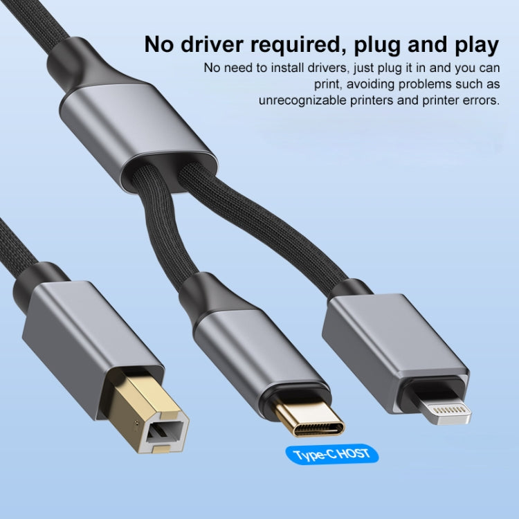 2 in 1 Type-C and 8 Pin to USB-B MIDI Instruments Printer Cable, Length: 1m, Length:1m(Black) - Multifunction Cable by PMC Jewellery | Online Shopping South Africa | PMC Jewellery | Buy Now Pay Later Mobicred