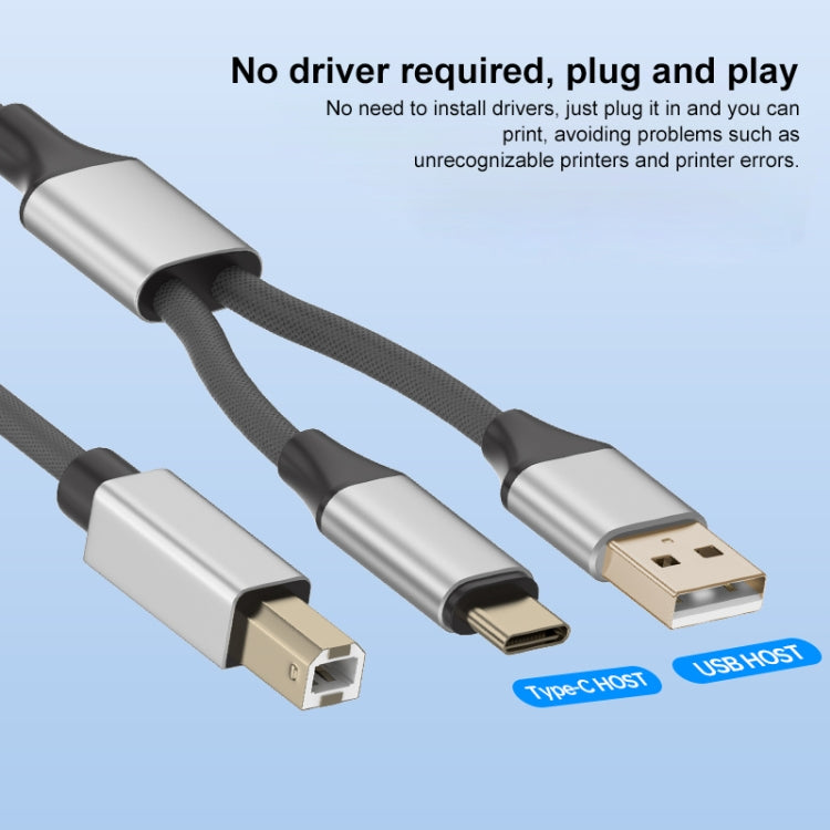 2 in 1 Type-C and USB-A to USB-B MIDI Instruments Printer Cable, Length: 1m, Length:1m(White) - Multifunctional Cable by PMC Jewellery | Online Shopping South Africa | PMC Jewellery | Buy Now Pay Later Mobicred
