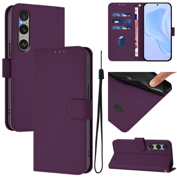 For Sony Xperia 1 VI 2024 Skin Feel Solid Color Leather Phone Case with Lanyard(Violet) - Sony Cases by PMC Jewellery | Online Shopping South Africa | PMC Jewellery | Buy Now Pay Later Mobicred