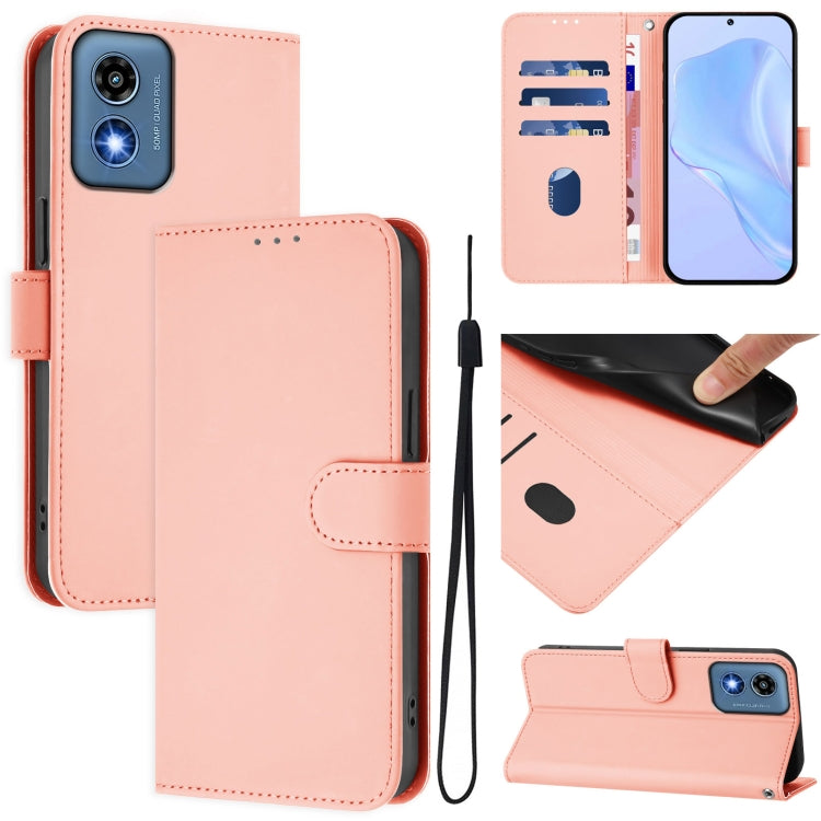 For Motorola Moto G Play 5G 2024 Global Skin Feel Solid Color Leather Phone Case with Lanyard(Pink) - Motorola Cases by PMC Jewellery | Online Shopping South Africa | PMC Jewellery | Buy Now Pay Later Mobicred