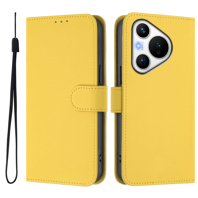 For Huawei Pura 70 Skin Feel Solid Color Leather Phone Case with Lanyard(Lemon Yellow) - Huawei Cases by PMC Jewellery | Online Shopping South Africa | PMC Jewellery | Buy Now Pay Later Mobicred