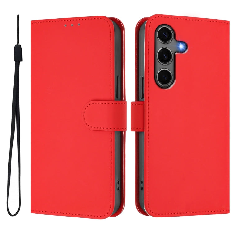 For Samsung Galaxy S25+ 5G Skin Feel Solid Color Leather Phone Case with Lanyard(Red) - Galaxy S25+ 5G Cases by PMC Jewellery | Online Shopping South Africa | PMC Jewellery | Buy Now Pay Later Mobicred