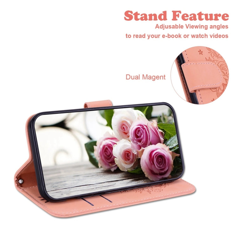 For Samsung Galaxy S25 5G Butterfly Rose Embossed Leather Phone Case(Pink) - Galaxy S25 5G Cases by PMC TechLife | Online Shopping South Africa | PMC TechLife | Buy Now Pay Later Mobicred