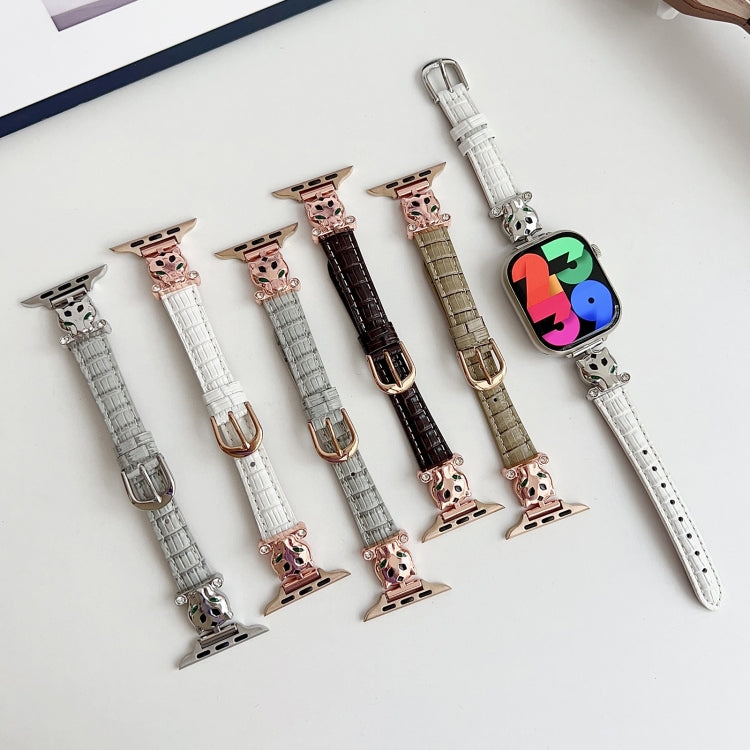 For Apple Watch 46mm / 49mm / 45mm / 44mm Leopard Head Bamboo Texture Leather Watch Band(Silver White) - free shipping - PMC TechLife - Order now!