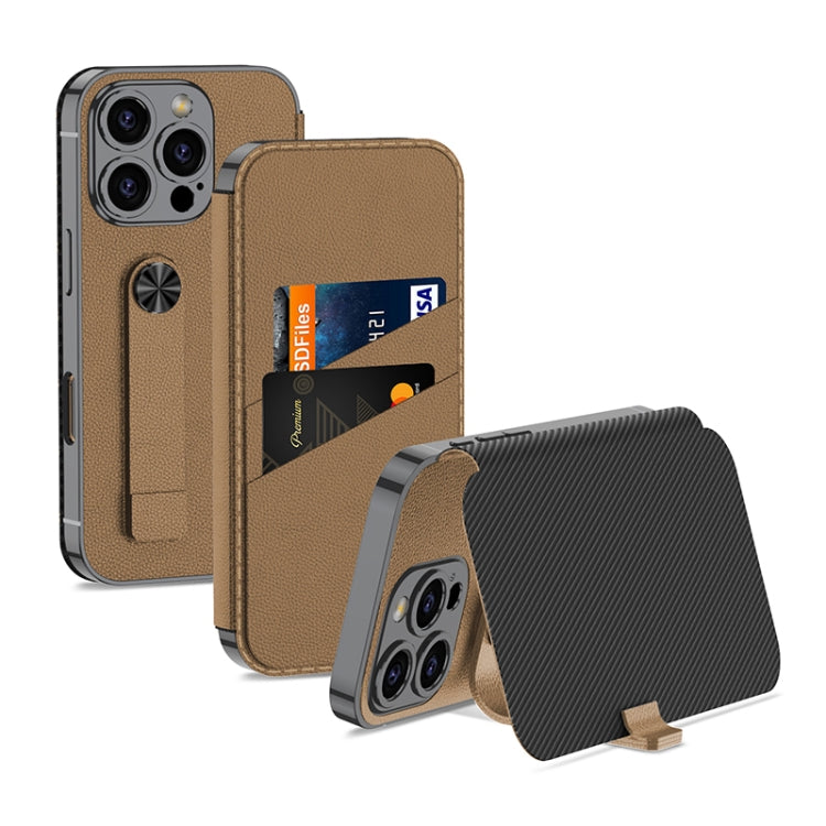 For iPhone 16 Pro GKK Plating Phantom Flip Leather MagSafe Phone Case(Brown) - iPhone 16 Pro Cases by GKK | Online Shopping South Africa | PMC Jewellery | Buy Now Pay Later Mobicred