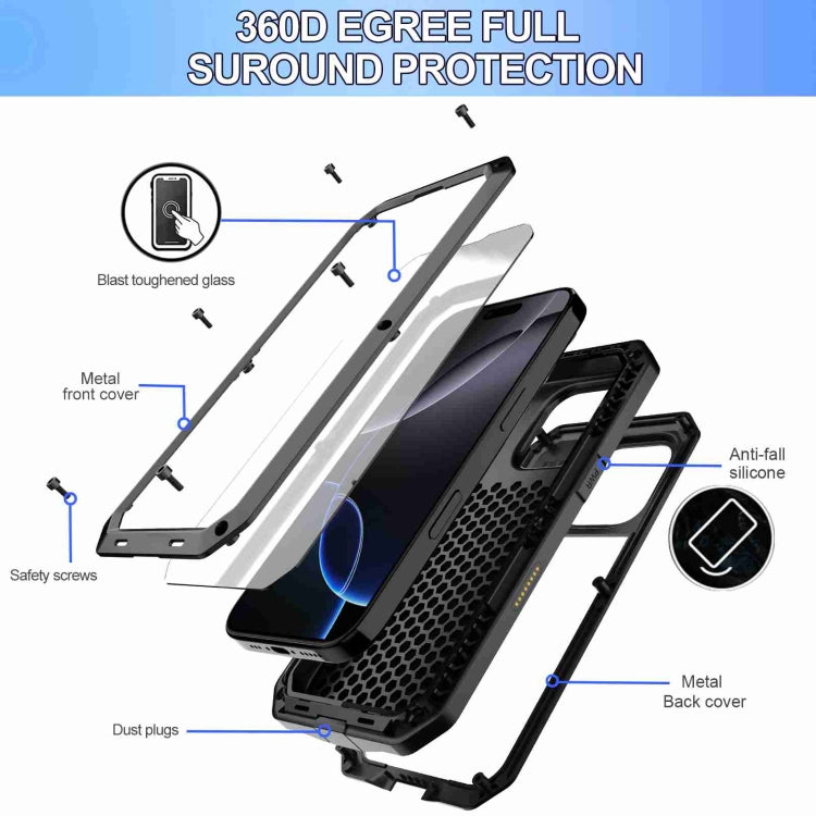 For iPhone 16 Pro Max RedPepper Triple-proof Metal Phone Case(Black) - free shipping - PMC Jewellery - Order now!