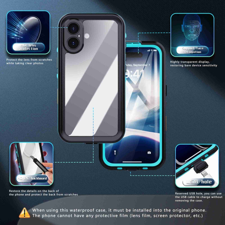 For iPhone 16 Plus RedPepper Transparent Dot IP68 Waterproof Triple-proof Phone Case(Black Blue) - iPhone 16 Plus Cases by RedPepper | Online Shopping South Africa | PMC Jewellery | Buy Now Pay Later Mobicred