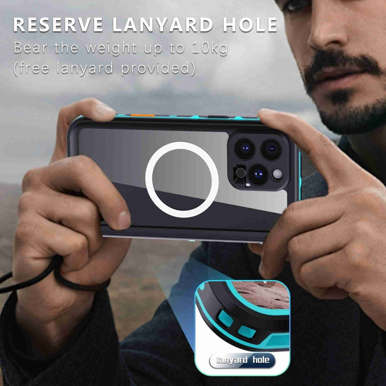 For iPhone 16 Pro RedPepper Transparent Dot IP68 Waterproof Triple-proof MagSafe Phone Case(Black Blue) - free shipping - PMC Jewellery - Order now!
