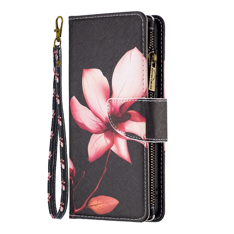 For Samsung Galaxy S25 5G Colored Drawing Pattern Zipper Leather Phone Case(Lotus) - Galaxy S25 5G Cases by PMC Jewellery | Online Shopping South Africa | PMC Jewellery | Buy Now Pay Later Mobicred