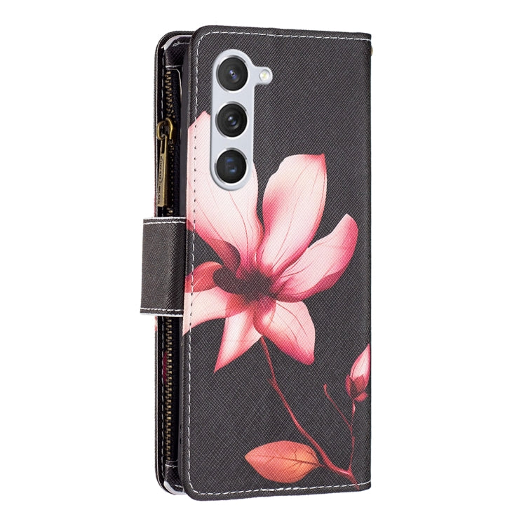 For Samsung Galaxy S25 5G Colored Drawing Pattern Zipper Leather Phone Case(Lotus) - Galaxy S25 5G Cases by PMC Jewellery | Online Shopping South Africa | PMC Jewellery | Buy Now Pay Later Mobicred