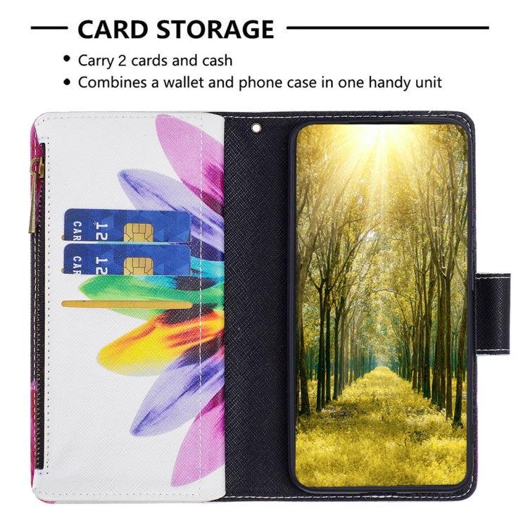 For Samsung Galaxy S25+ 5G Colored Drawing Pattern Zipper Leather Phone Case(Sun Flower) - Galaxy S25+ 5G Cases by PMC Jewellery | Online Shopping South Africa | PMC Jewellery | Buy Now Pay Later Mobicred