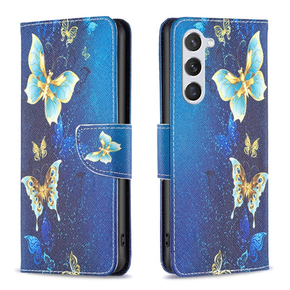 For Samsung Galaxy S25 5G Colored Drawing Pattern Leather Phone Case(Gold Butterfly) - Galaxy S25 5G Cases by PMC Jewellery | Online Shopping South Africa | PMC Jewellery | Buy Now Pay Later Mobicred