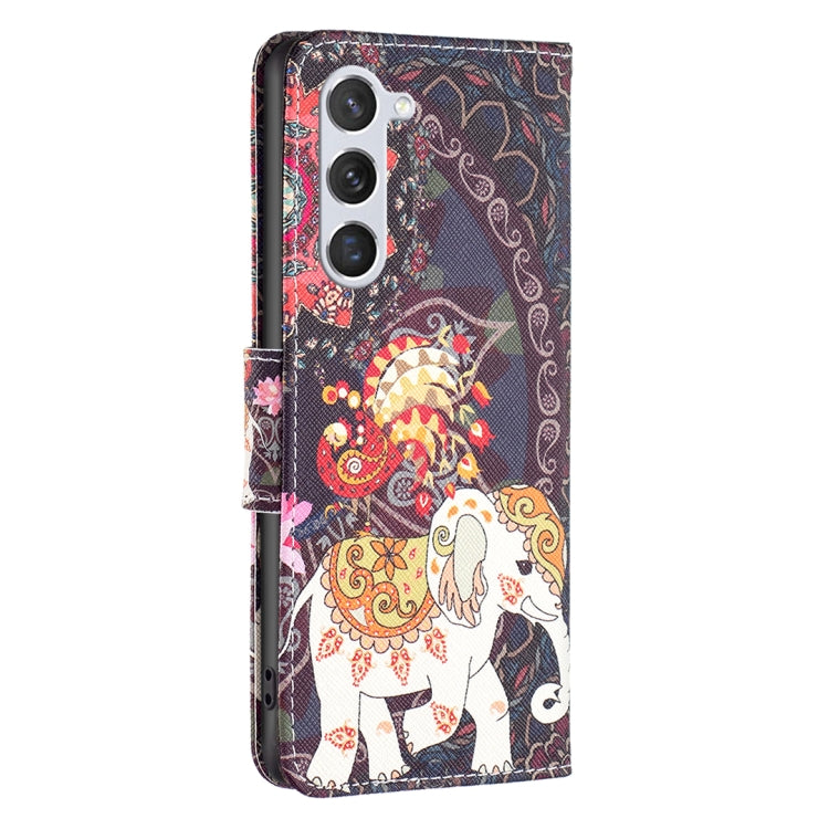 For Samsung Galaxy S25 5G Colored Drawing Pattern Leather Phone Case(Flowers Elephant) - Galaxy S25 5G Cases by PMC Jewellery | Online Shopping South Africa | PMC Jewellery | Buy Now Pay Later Mobicred