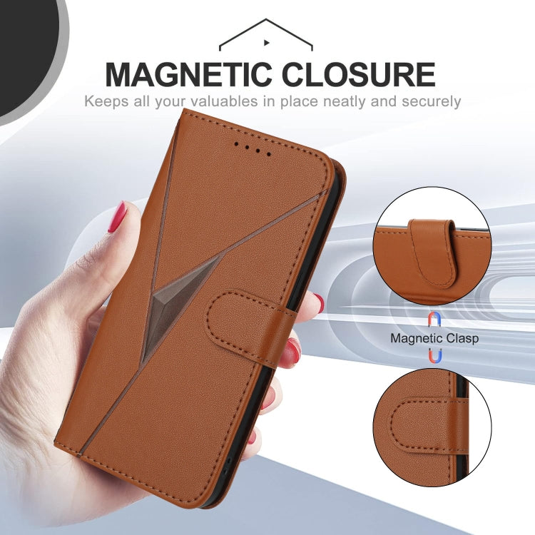 For Motorola Moto G Play 4G 2024 Triangle Pattern Buckle Clasp Leather Phone Case(Brown) - free shipping - PMC Jewellery - Order now!
