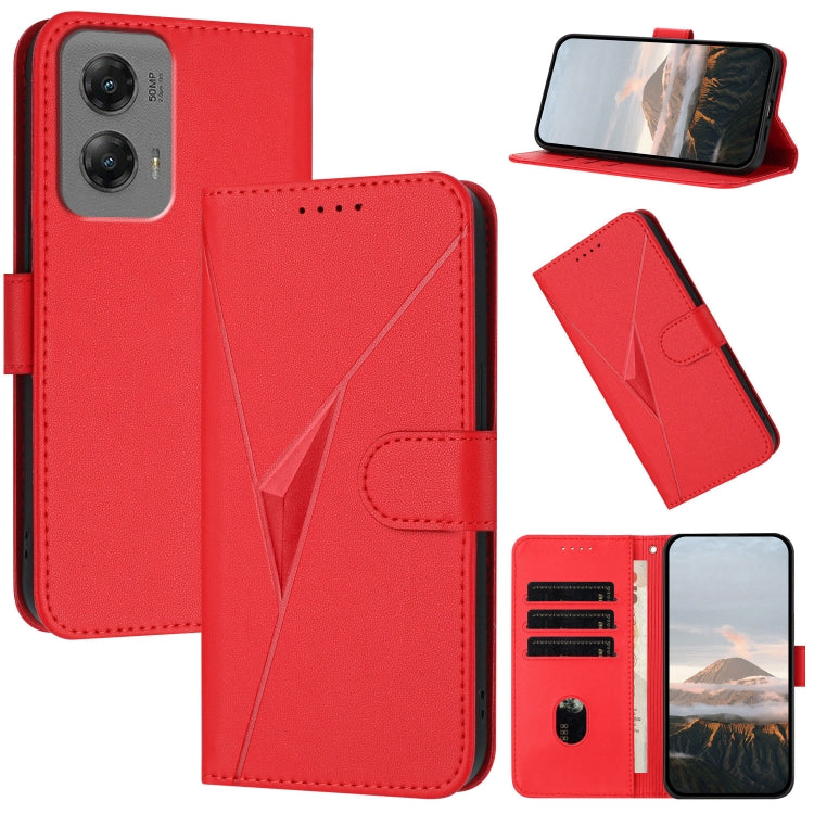 For Motorola Moto G Stylus 2024 Triangle Pattern Buckle Clasp Leather Phone Case(Red) - free shipping - PMC Jewellery - Order now!