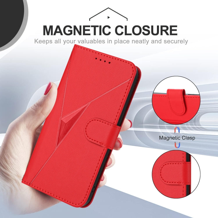 For Motorola Moto G Stylus 2024 Triangle Pattern Buckle Clasp Leather Phone Case(Red) - free shipping - PMC Jewellery - Order now!