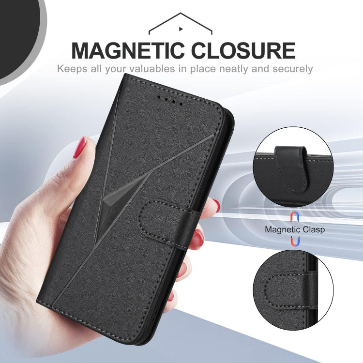For Motorola Moto G Stylus 2024 Triangle Pattern Buckle Clasp Leather Phone Case(Black) - free shipping - PMC Jewellery - Order now!