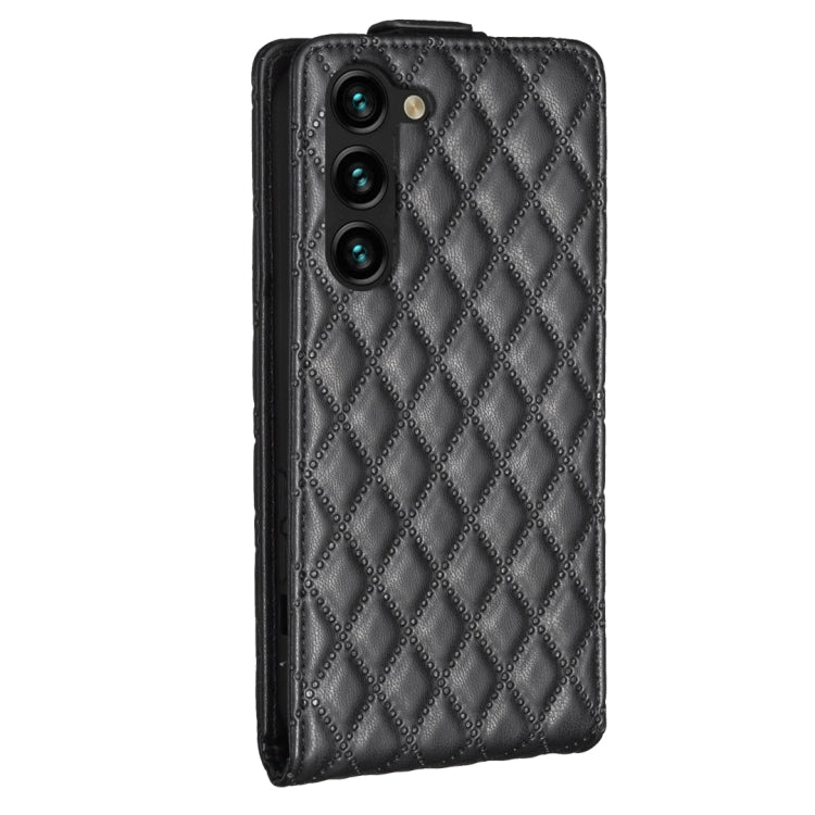 For Samsung Galaxy S25 5G Diamond Lattice Vertical Flip Leather Phone Case(Black) - Galaxy S25 5G Cases by PMC Jewellery | Online Shopping South Africa | PMC Jewellery | Buy Now Pay Later Mobicred