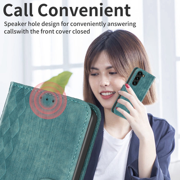 For Samsung Galaxy S25 5G Plaid Embossed Leather Phone Case(Green) - Galaxy S25 5G Cases by PMC Jewellery | Online Shopping South Africa | PMC Jewellery | Buy Now Pay Later Mobicred
