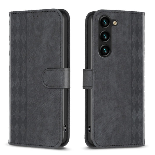 For Samsung Galaxy S25 5G Plaid Embossed Leather Phone Case(Black) - Galaxy S25 5G Cases by PMC Jewellery | Online Shopping South Africa | PMC Jewellery | Buy Now Pay Later Mobicred