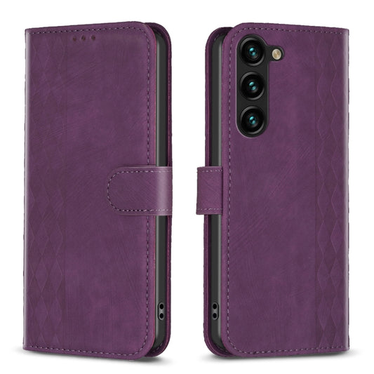 For Samsung Galaxy S25 5G Plaid Embossed Leather Phone Case(Purple) - Galaxy S25 5G Cases by PMC Jewellery | Online Shopping South Africa | PMC Jewellery | Buy Now Pay Later Mobicred