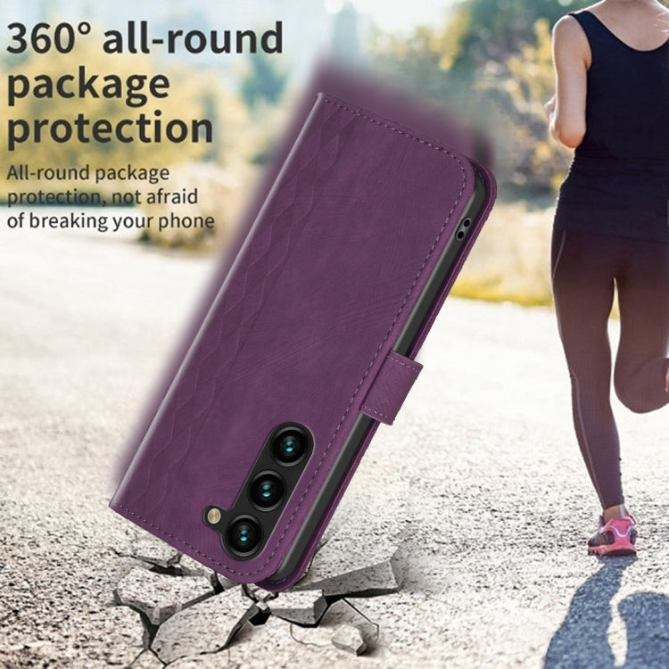 For Samsung Galaxy S25 5G Plaid Embossed Leather Phone Case(Purple) - Galaxy S25 5G Cases by PMC Jewellery | Online Shopping South Africa | PMC Jewellery | Buy Now Pay Later Mobicred