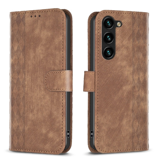 For Samsung Galaxy S25+ 5G Plaid Embossed Leather Phone Case(Brown) - Galaxy S25+ 5G Cases by PMC Jewellery | Online Shopping South Africa | PMC Jewellery | Buy Now Pay Later Mobicred