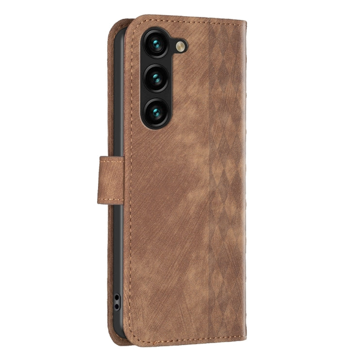 For Samsung Galaxy S25+ 5G Plaid Embossed Leather Phone Case(Brown) - Galaxy S25+ 5G Cases by PMC Jewellery | Online Shopping South Africa | PMC Jewellery | Buy Now Pay Later Mobicred