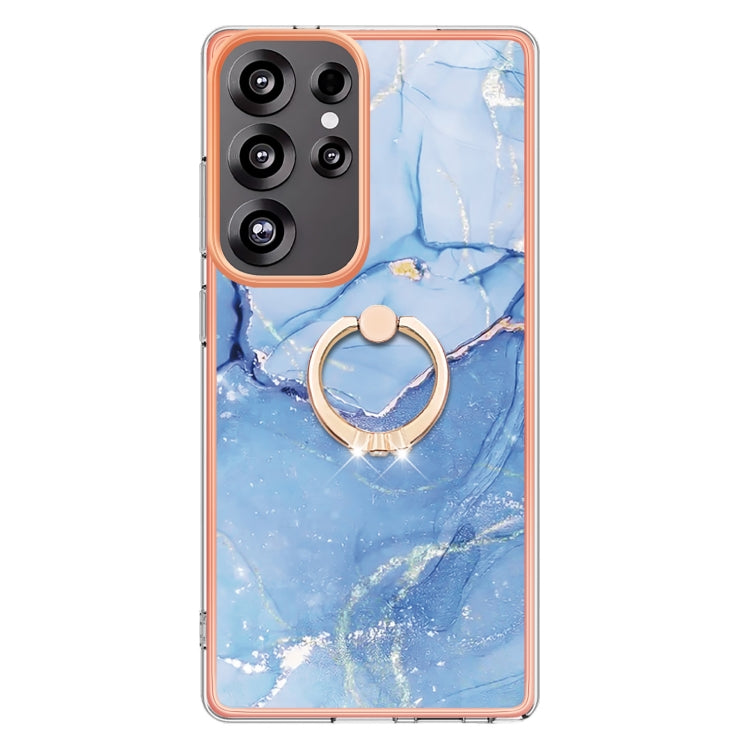 For Samsung Galaxy S25 Ultra 5G Electroplating Marble Dual-side IMD Phone Case with Ring(Blue 018) - Galaxy S25 Ultra 5G Cases by PMC Jewellery | Online Shopping South Africa | PMC Jewellery | Buy Now Pay Later Mobicred