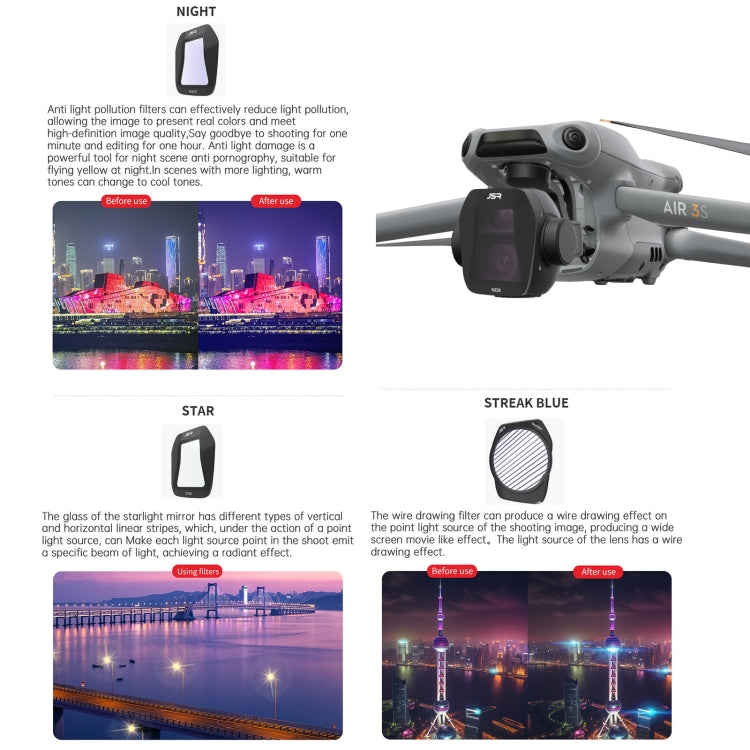 For DJI Air 3S JSR CB Series Drone Lens Filter, Filter:Streak Drawing Blue - free shipping - PMC TechLife - Order now!