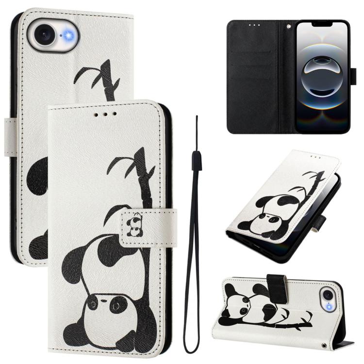 For iPhone 16e Art Colored Drawing Pattern Leather Phone Case(Panda) - iPhone 16e Cases by PMC TechLife | Online Shopping South Africa | PMC TechLife | Buy Now Pay Later Mobicred